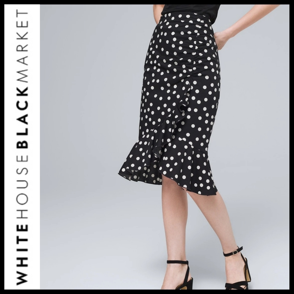 WHBM Dot-Print Ruffle-Trim Skirt
